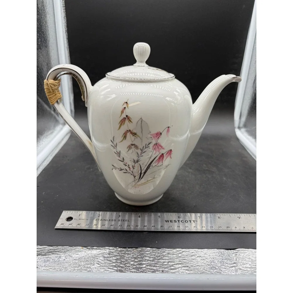 Royal Duchess Bavaria Germany Fine China Teapot Floral Bamboo Pink Silver Trim